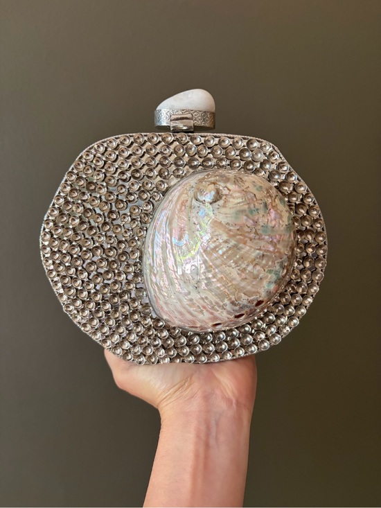 Handbags - Silver Shell Accent Clutch - Women Bags
